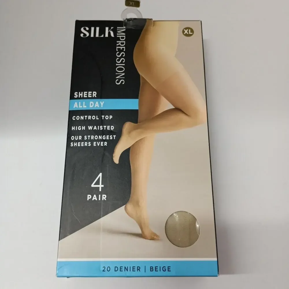 New‎ Silk Impressions Pantyhose Sheer For All Day 4-Pack Size XL Beige 20 Denier